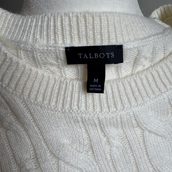 Talbots Women’s Cable Knit Crewneck Sweater Cream‎ Size Medium Decorative Sleeve - Picture 6 of 8